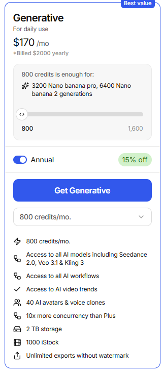 The 800-credit tier includes: