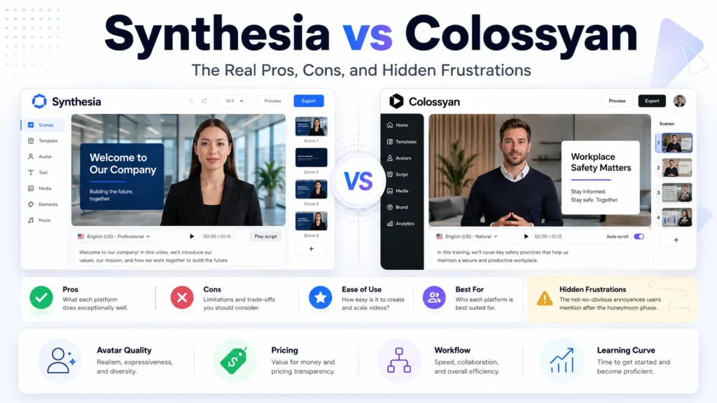 Synthesia vs Colossyan The Real Pros, Cons, and Hidden Frustrations