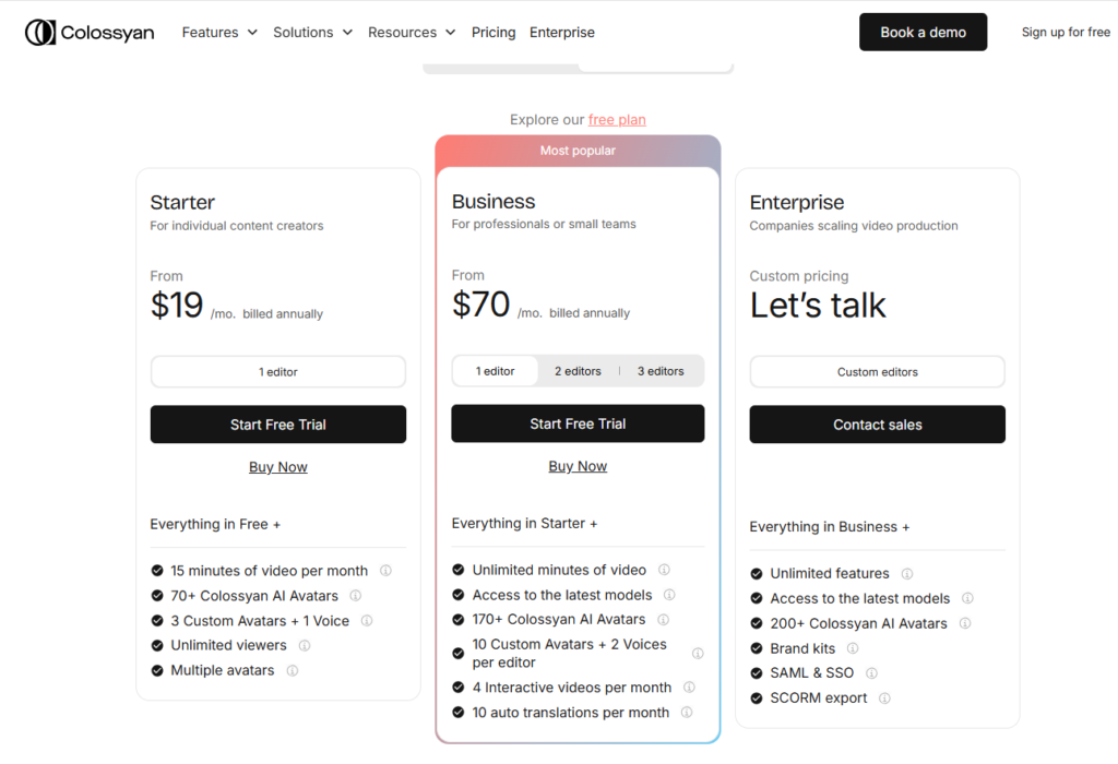 Colossyan pricing